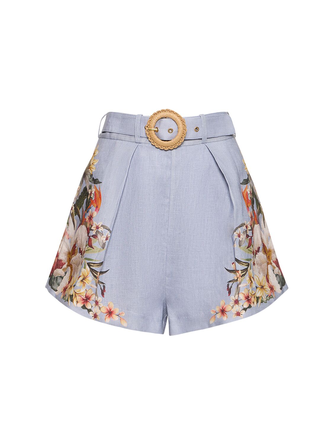 Shop Off-white Lexi Tuck Linen Shorts In Blue Palm