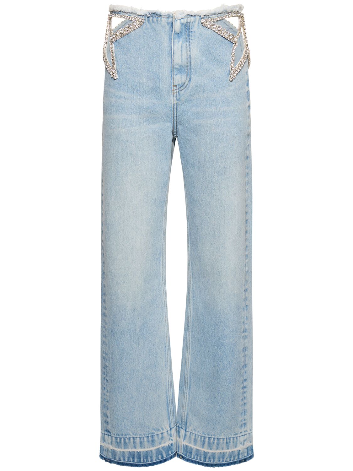 Embellished Cotton Denim Straight Jeans