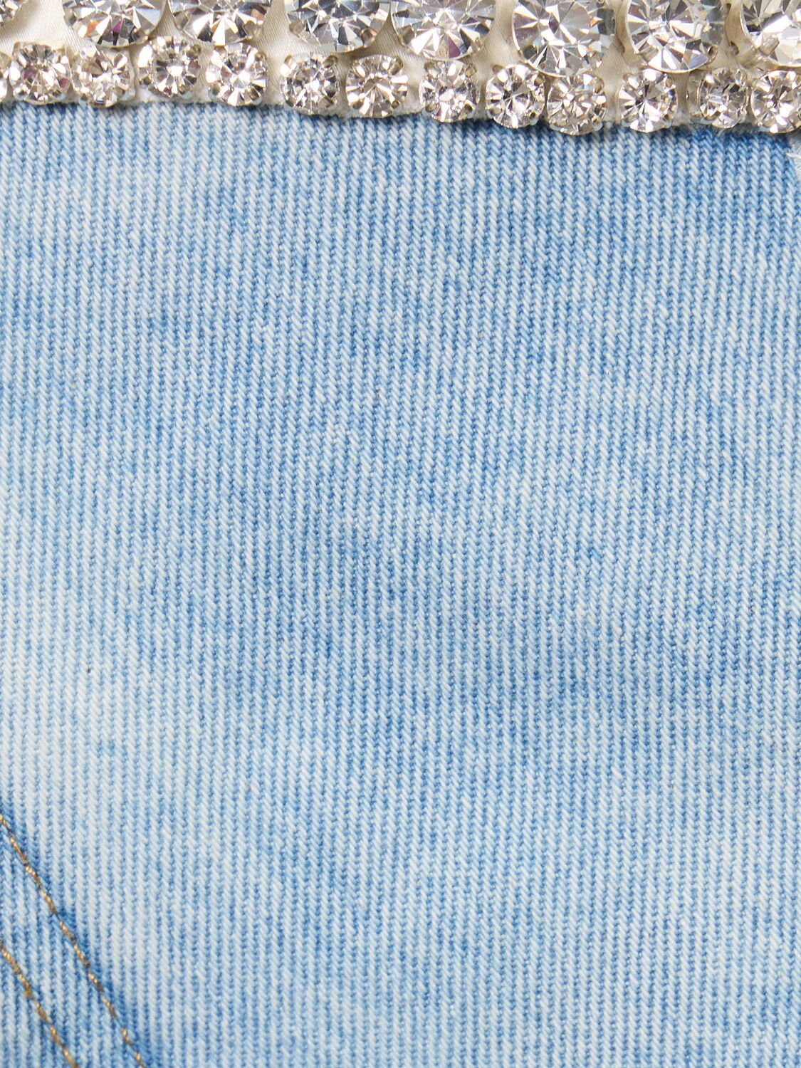 Shop Stella Mccartney Embellished Cotton Denim Straight Jeans In Light Blue