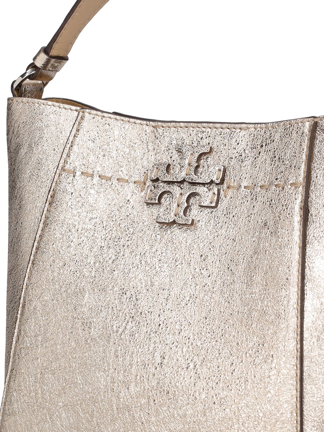 Shop Tory Burch Small Mcgraw Metallic Leather Bucket Bag In Gold