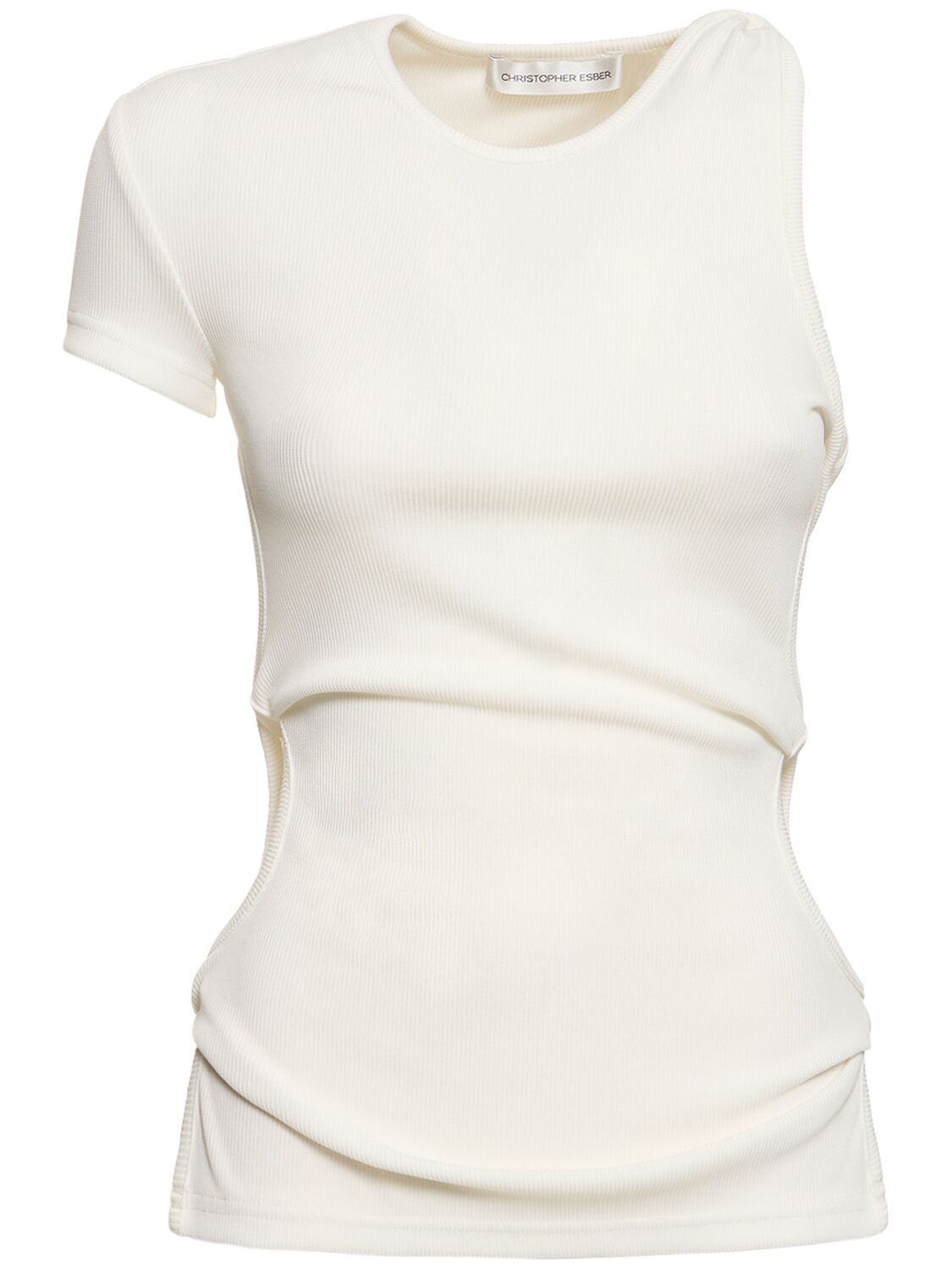 Christopher Esber Twisted Side Cutout One Short Sleeve Top In White