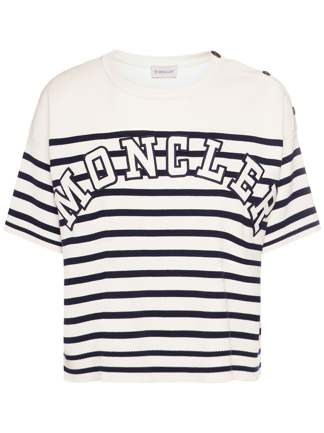 Moncler Striped Cotton T-shirt W/ Logo In White