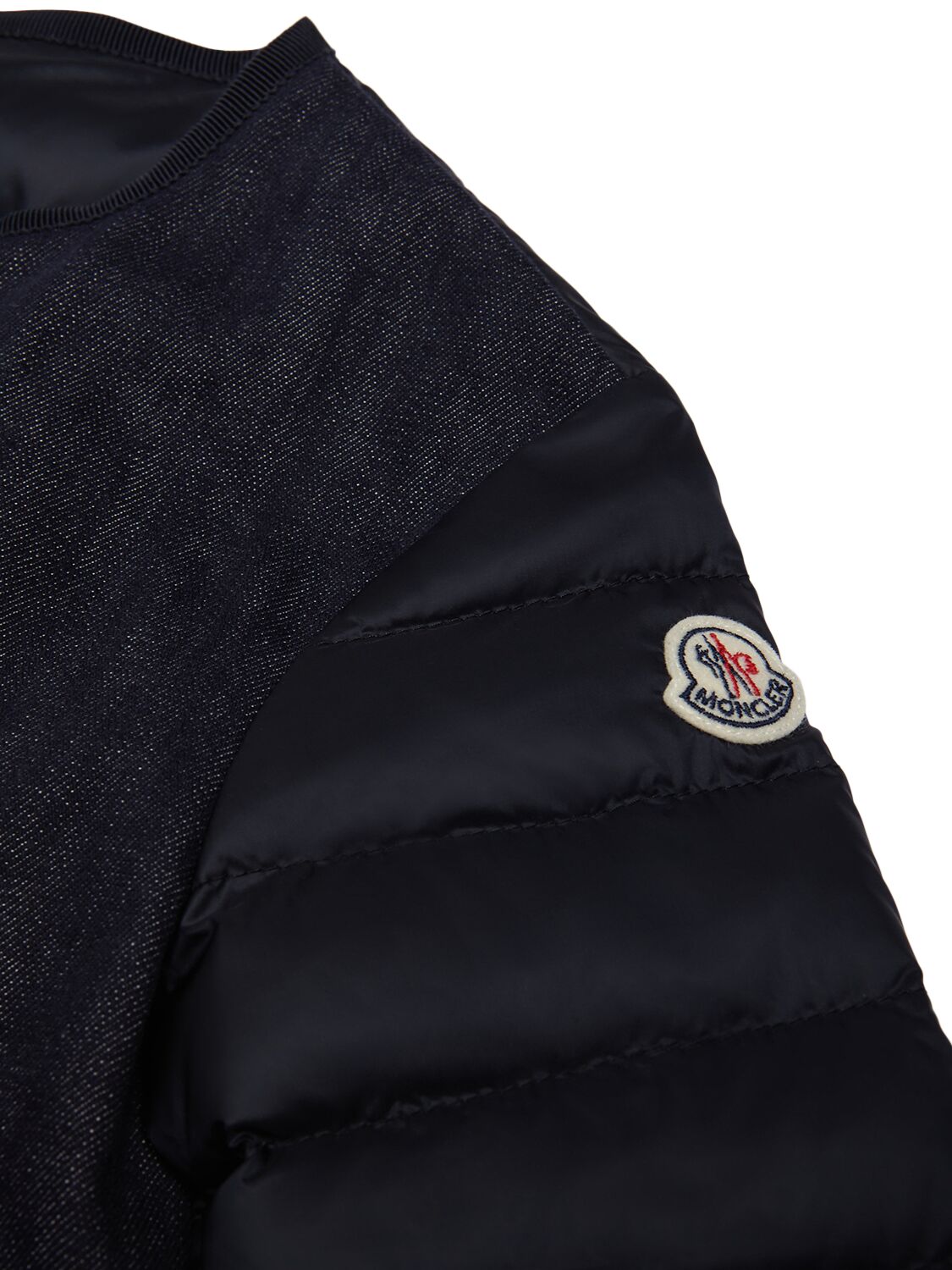 Shop Moncler Nubia Denim & Nylon Down Jacket In Light Blue