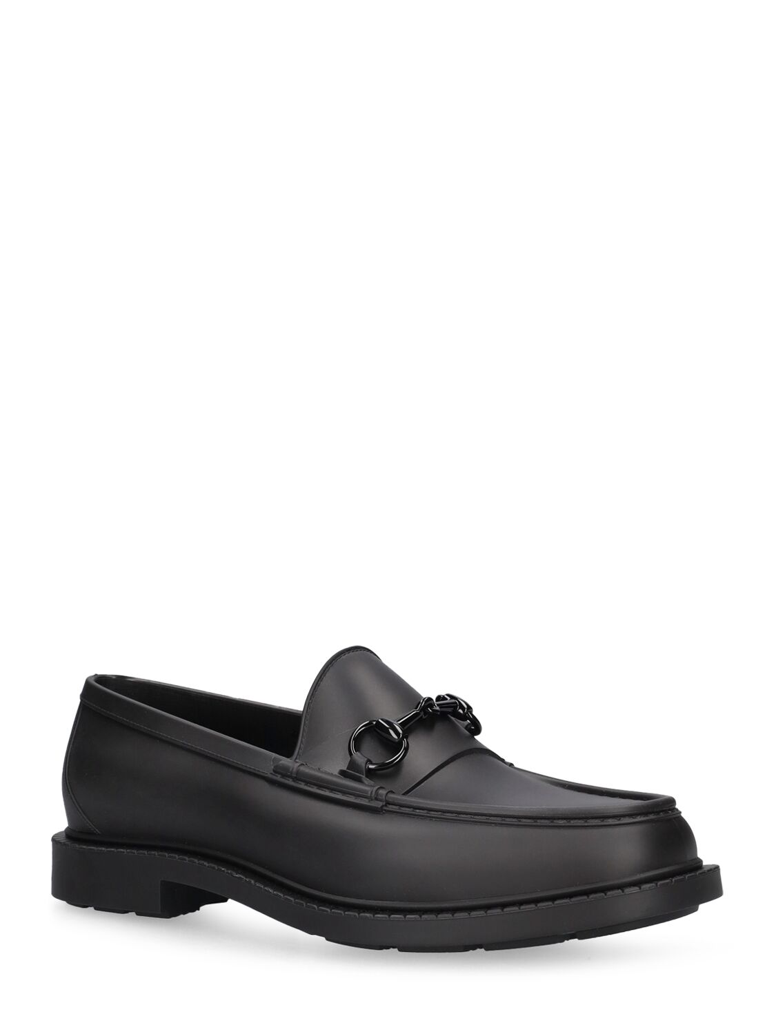 Shop Gucci Dark Rubber Interlocking Loafers In Black