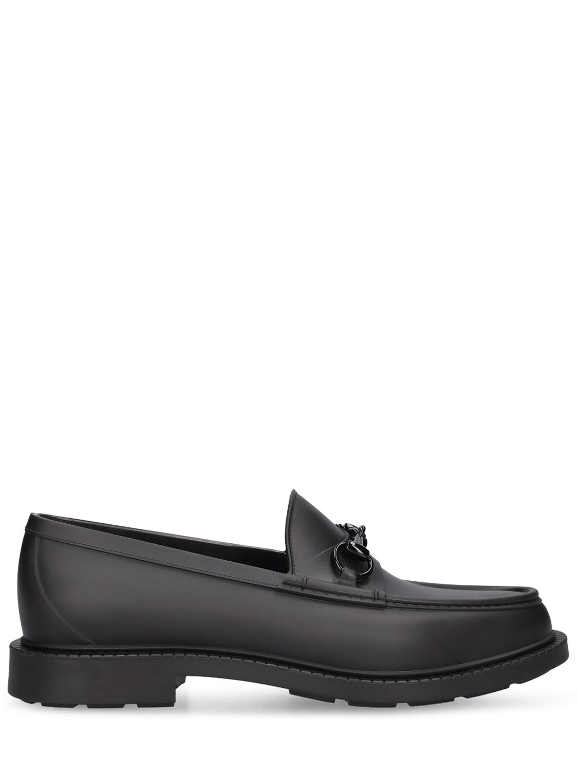 Shop Gucci Dark Rubber Interlocking Loafers In Black