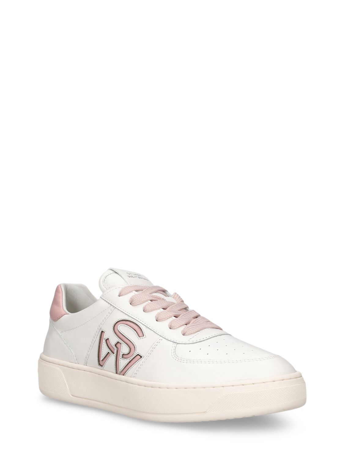 Shop Stuart Weitzman Logo Leather Sneakers In White,pink