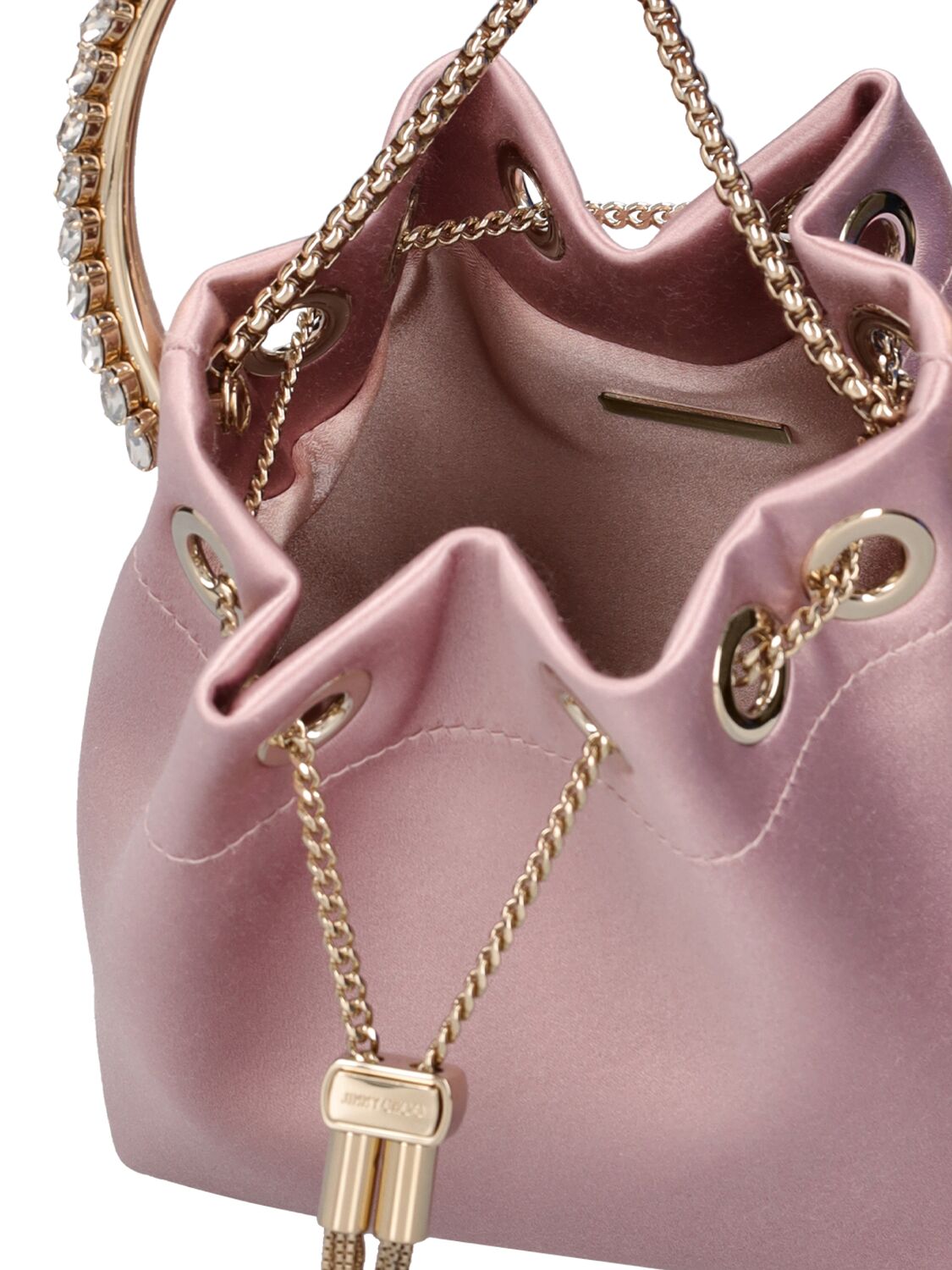 Shop Jimmy Choo Bon Bon Silk & Crystal Top Handle Bag In Rose