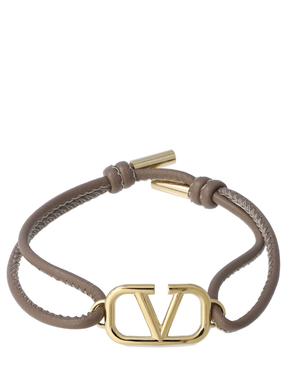 Valentino Garavani V Logo Leather Sliding Bracelet In Clay,gold