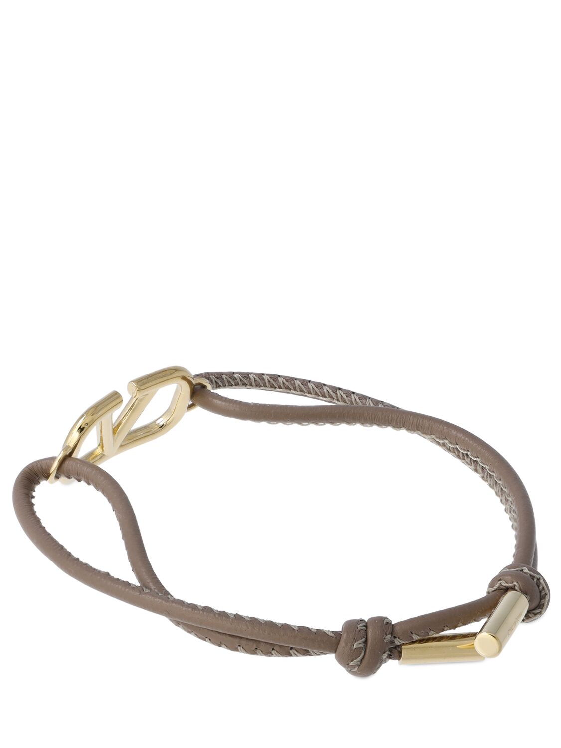 Shop Valentino V Logo Leather Sliding Bracelet In Clay,gold