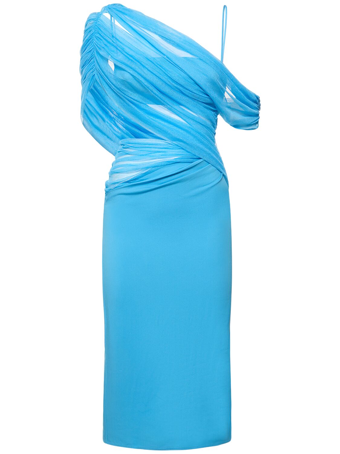 Image of Magnetica Asymmetric Veiled Midi Dress