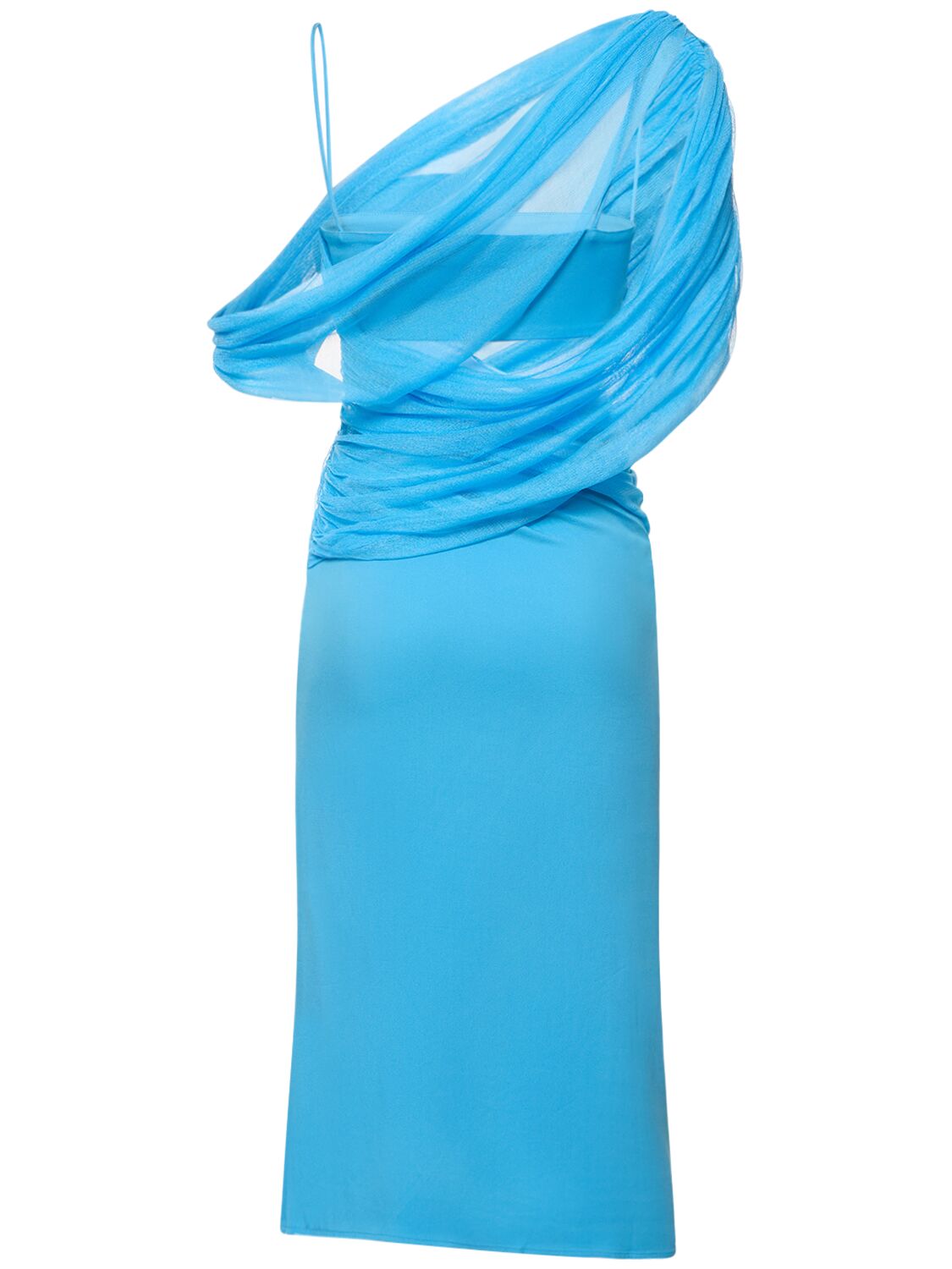 Shop Christopher Esber Magnetica Asymmetric Veiled Midi Dress In Blue