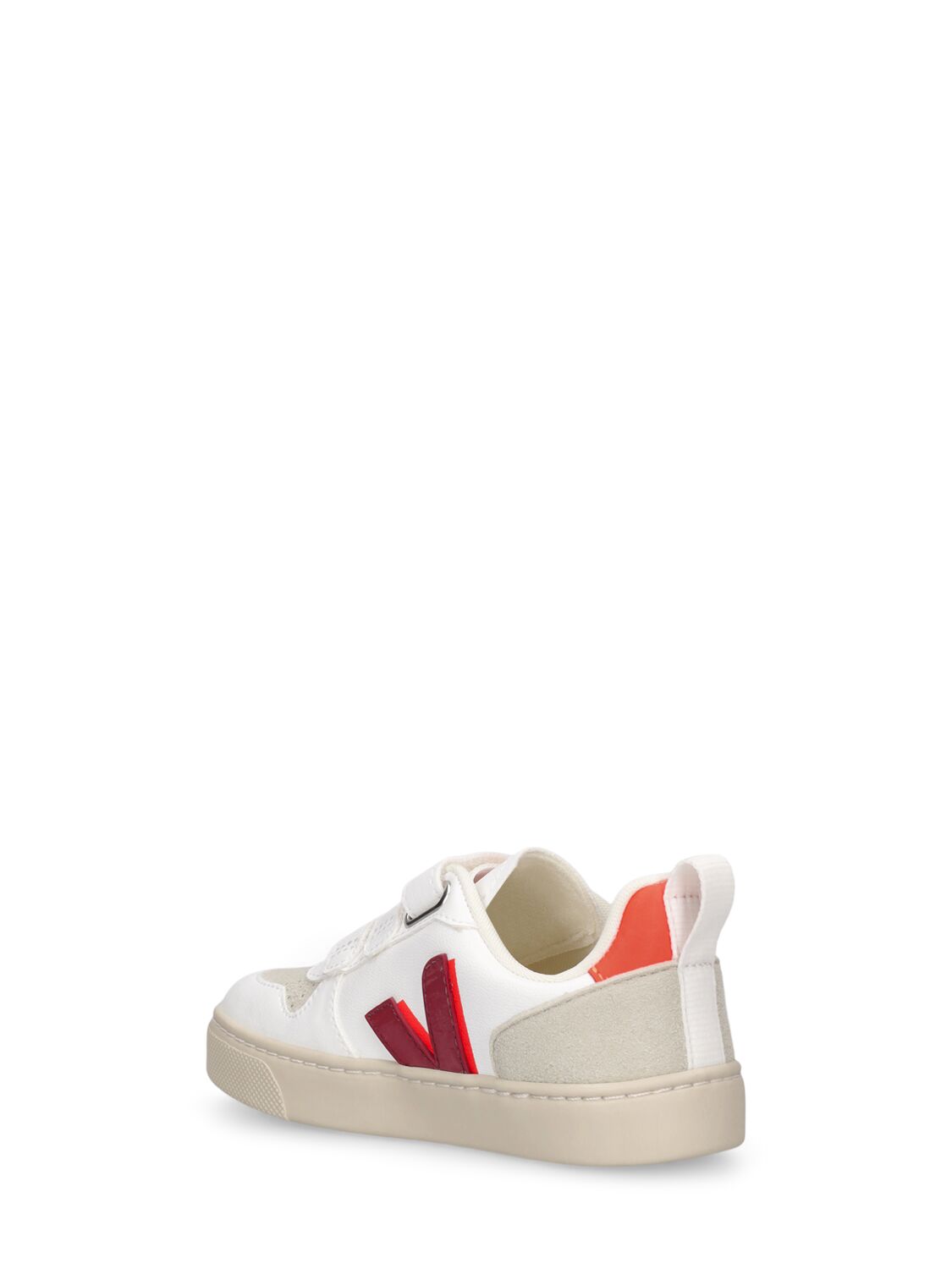Shop Veja V10 Chrome-free Leather Sneakers In White,red