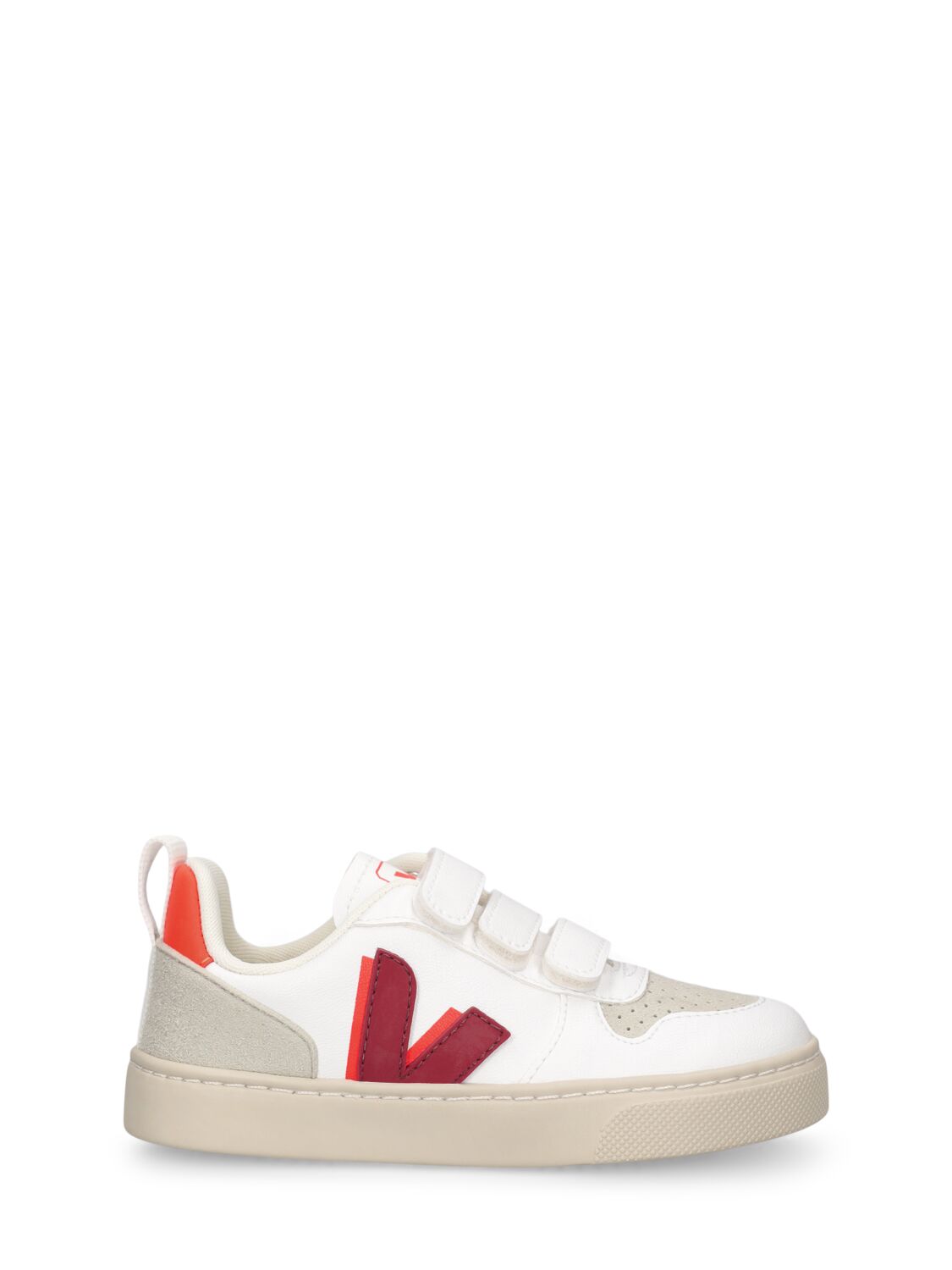 Veja Kids' V10 Chrome-free Leather Sneakers In White,red