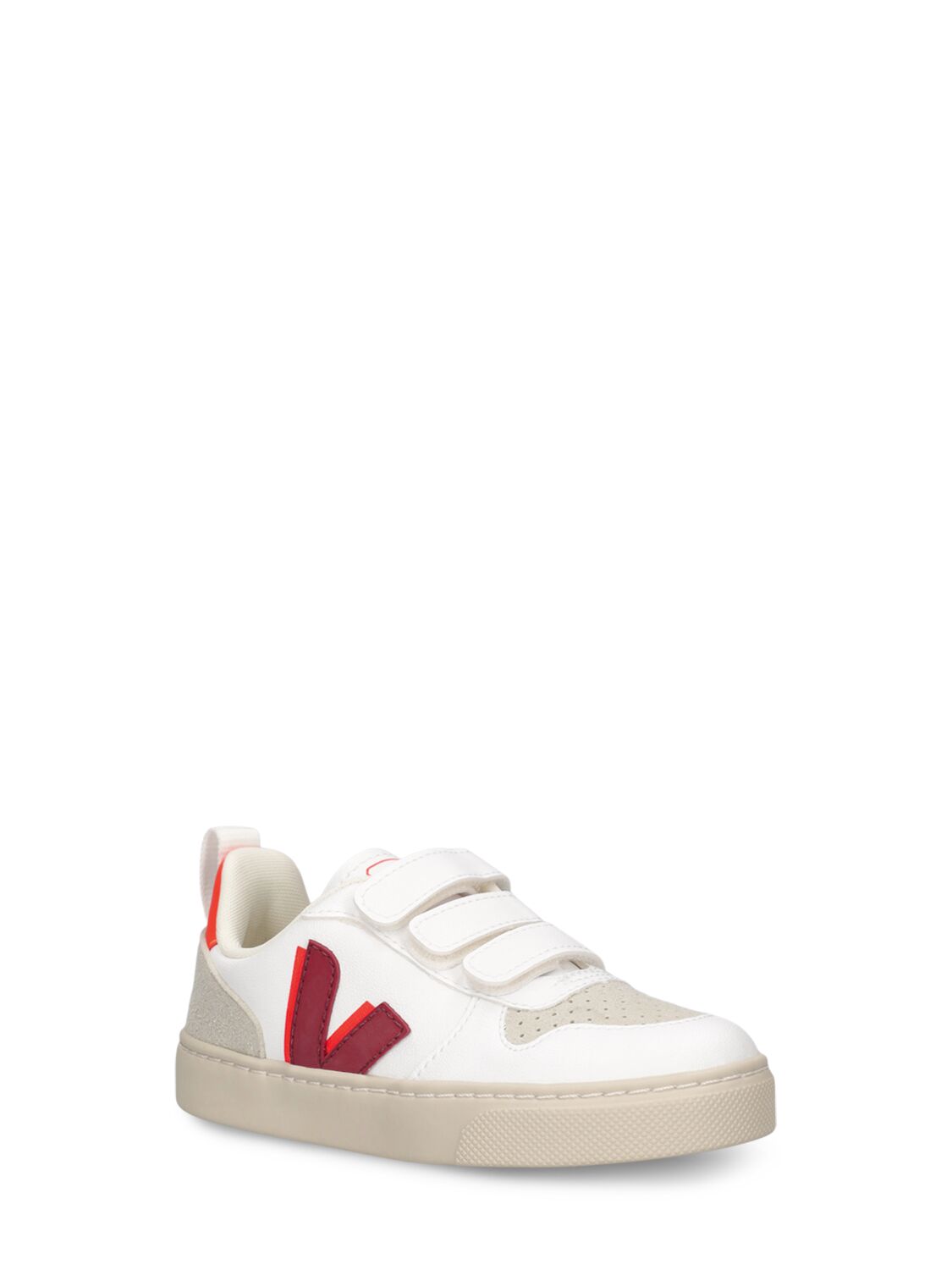 Shop Veja V10 Chrome-free Leather Sneakers In White,red