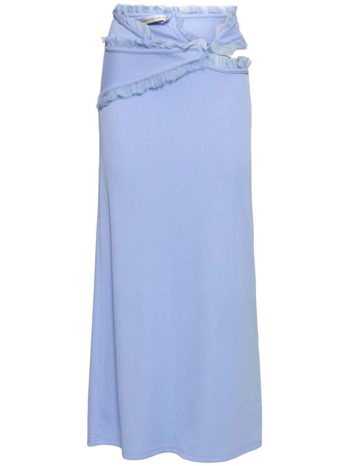 Shop Christopher Esber Carina Cutout Long Skirt W/tulle Details In Light Blue
