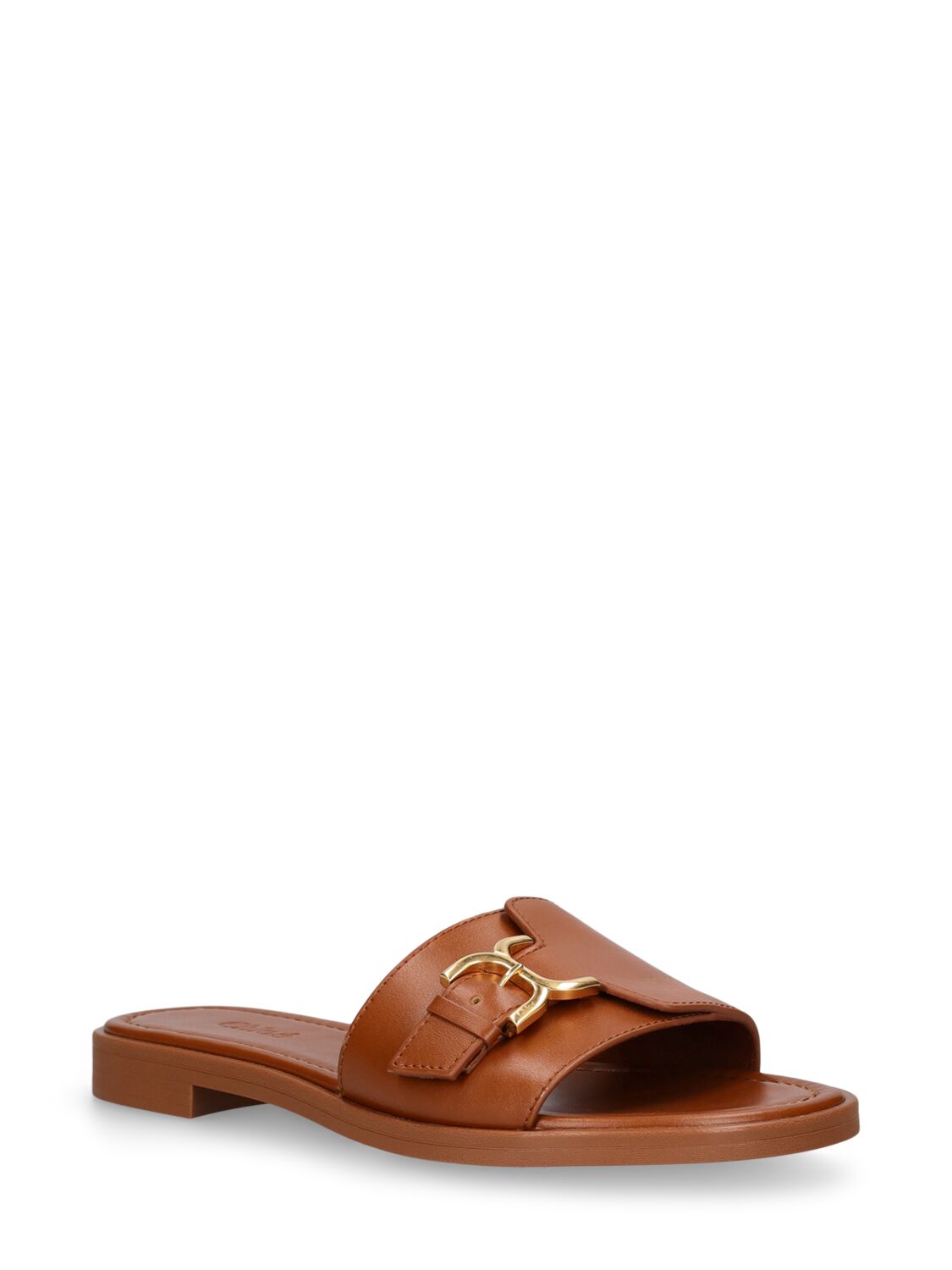 Shop Chloé 10mm Marcie Leather Flat Slides In Brown