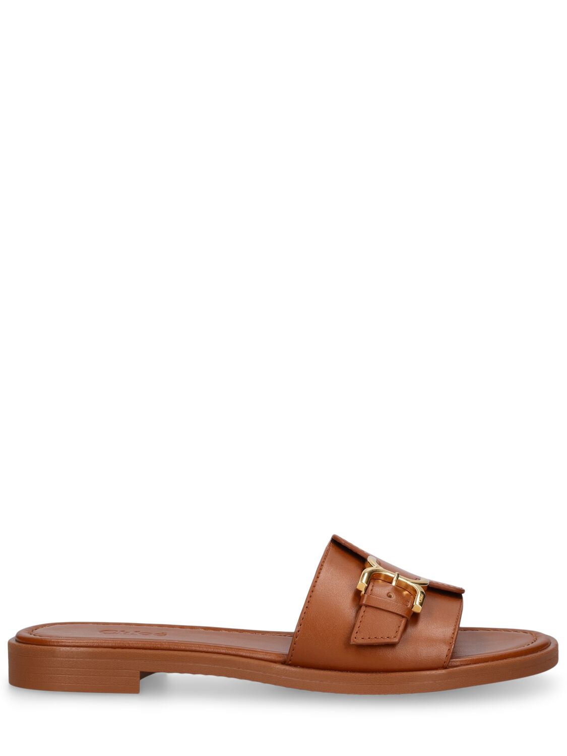 Shop Chloé 10mm Marcie Leather Flat Slides In Brown