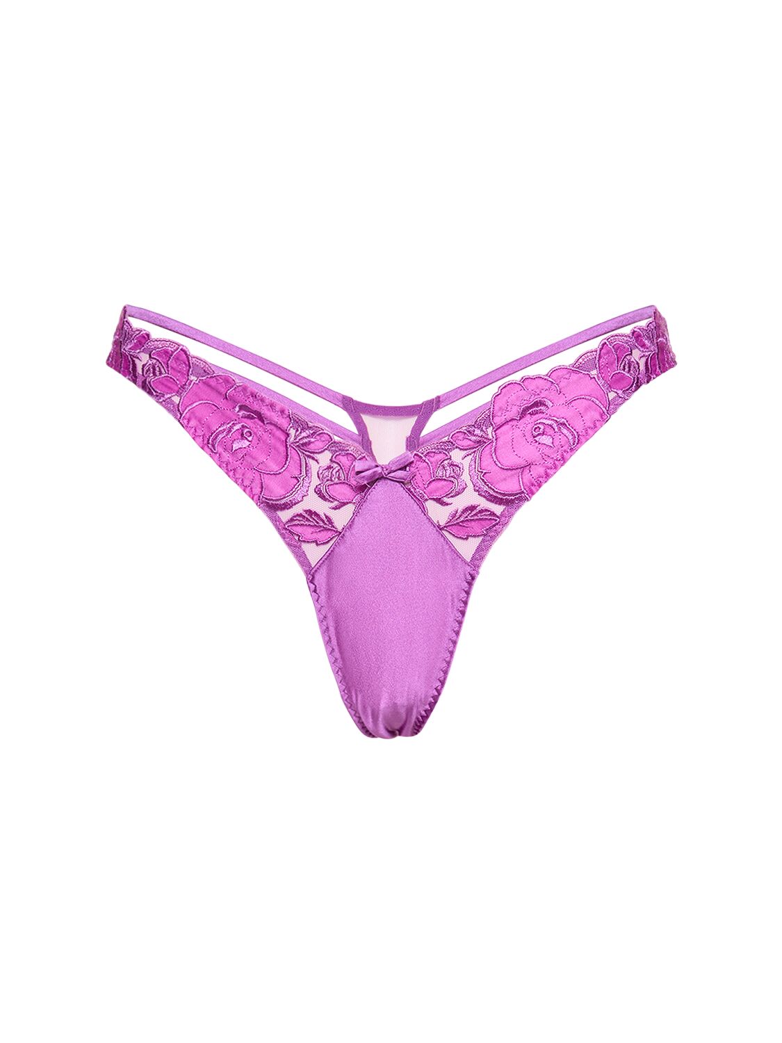 Fleur Du Mal Cut-out Silk-blend Satin-trimmed Embroidered Tulle Briefs In Pink Iris