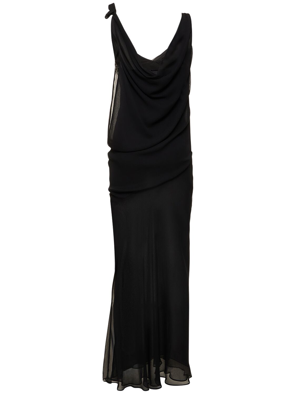 Shop Christopher Esber Draped Sheer Silk Self-tie Maxi Dress In Black
