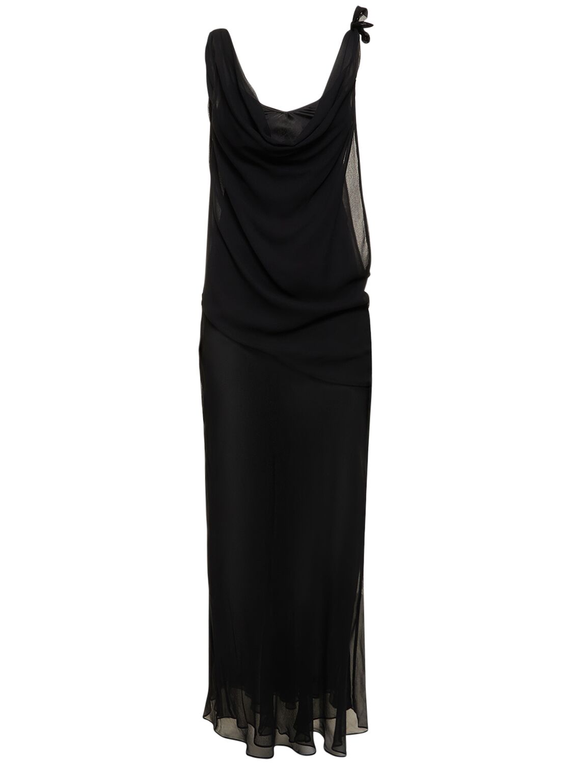 Shop Christopher Esber Draped Sheer Silk Self-tie Maxi Dress In Black