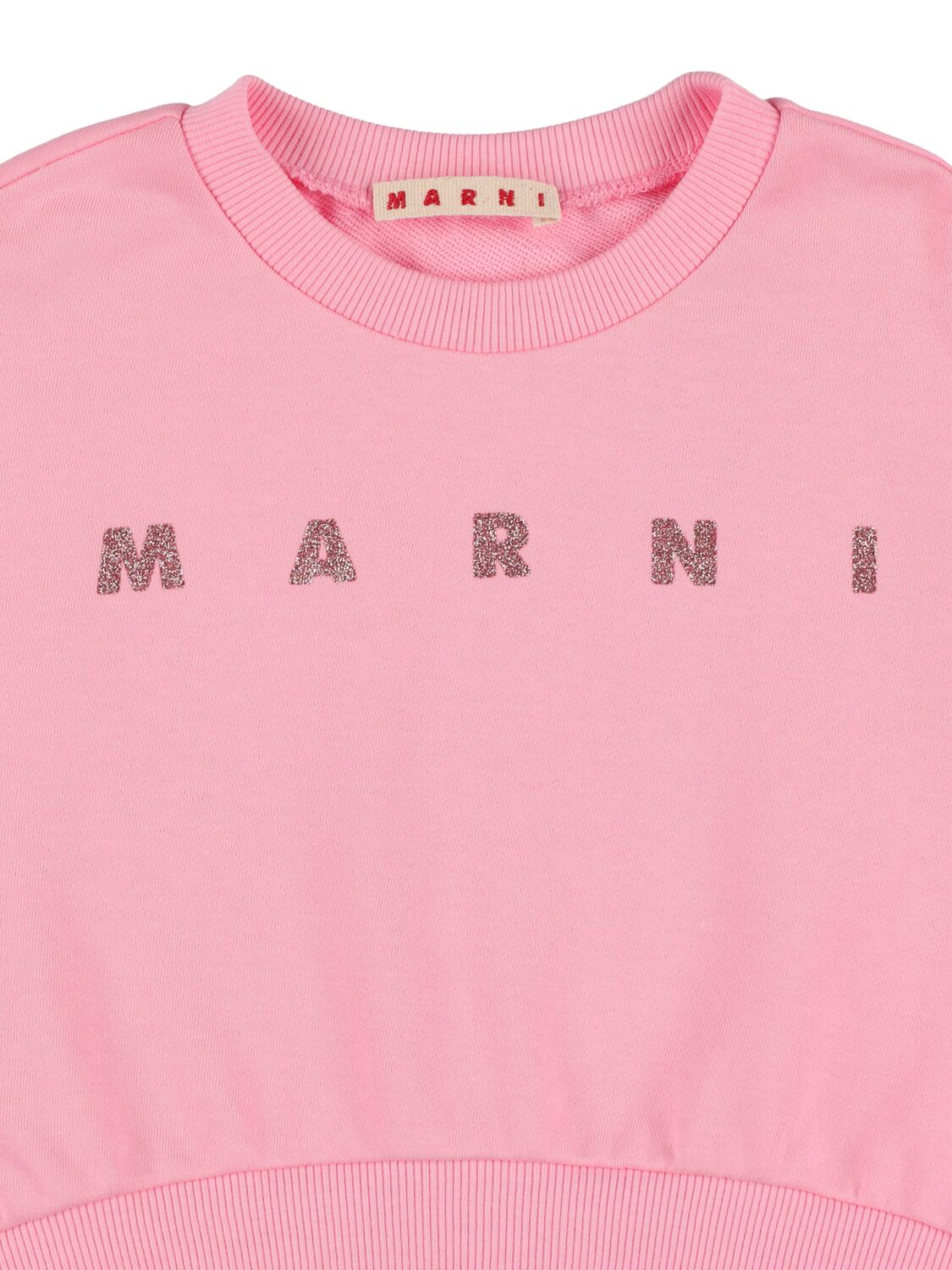 Shop Marni Junior Embellished Logo Cotton Crop Sweatshirt In Pink