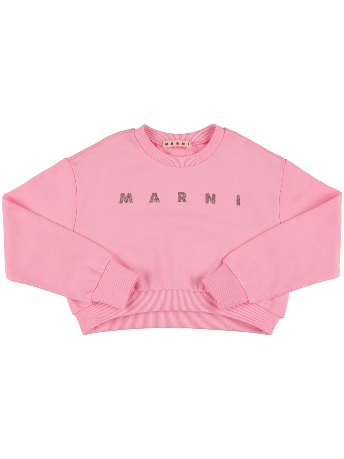 Marni Junior Kids' Embellished Logo Cotton Crop Sweatshirt In Pink