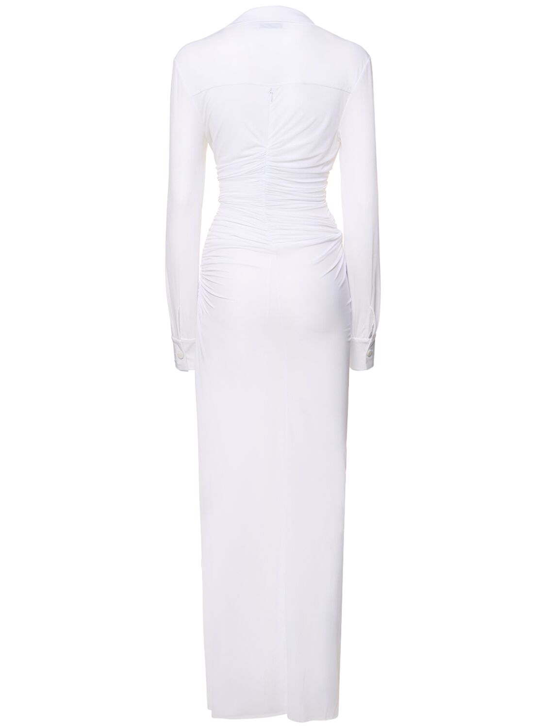 Shop Christopher Esber Venus Plunge Embellished L/s Maxi Dress In White