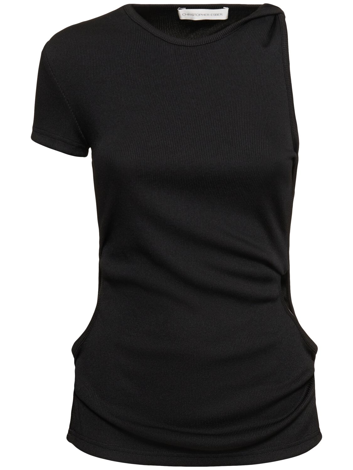 Shop Christopher Esber Twisted Side Cutout One Short Sleeve Top In Black