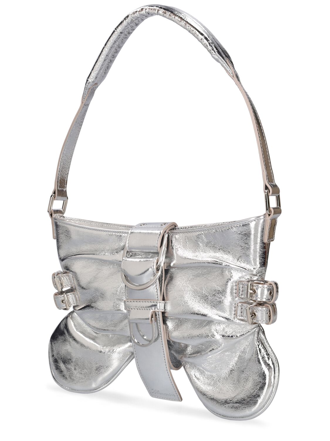 Shop Blumarine Large Butterfly Leather Shoulder Bag In Silver