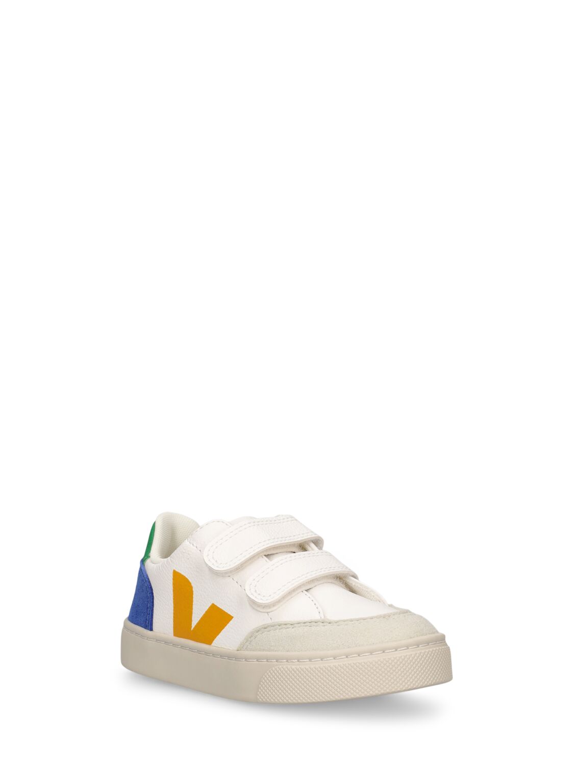 Shop Veja V-12 Chrome-free Leather Sneakers In White,multi