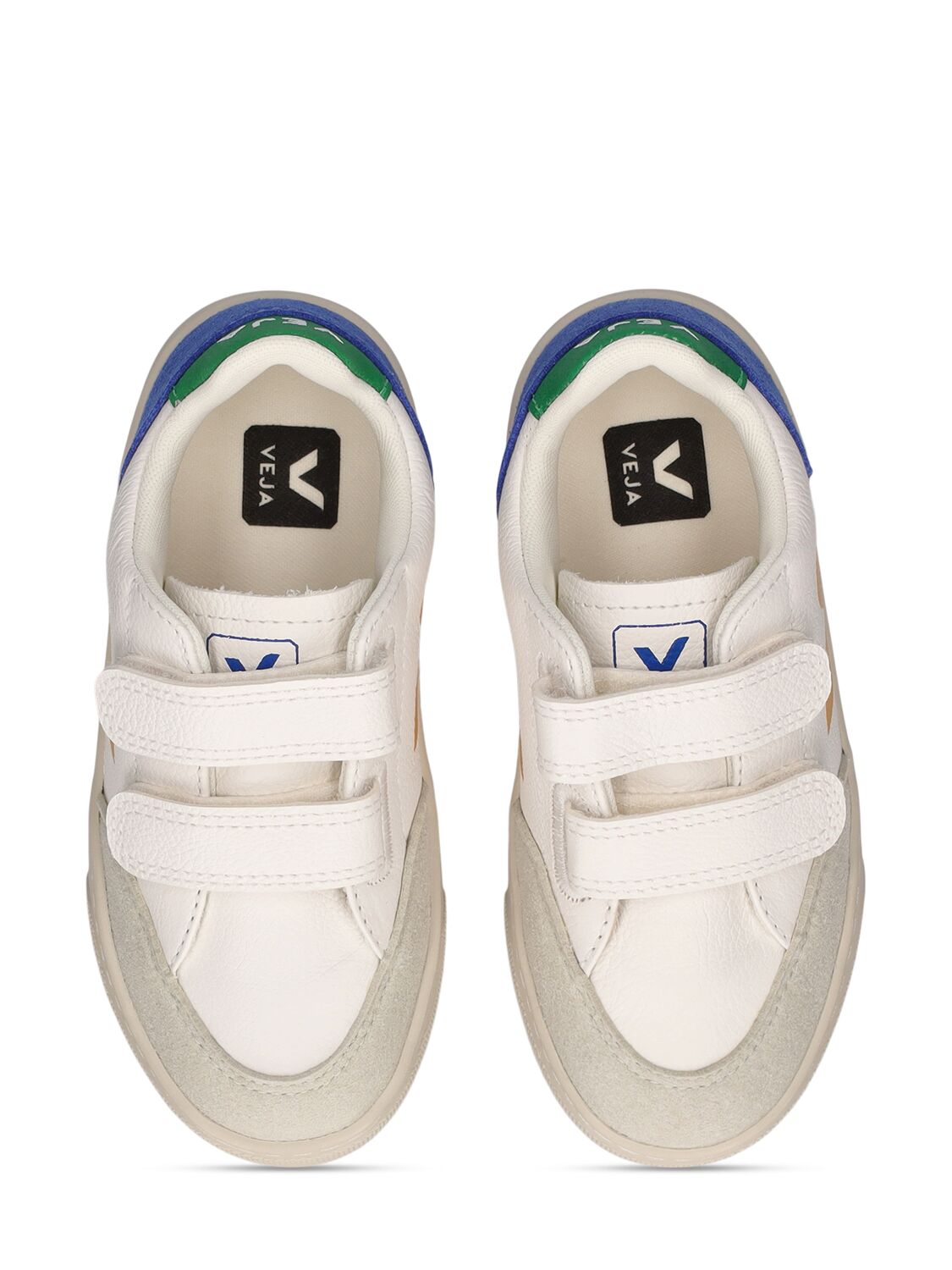 Shop Veja V-12 Chrome-free Leather Sneakers In White,multi