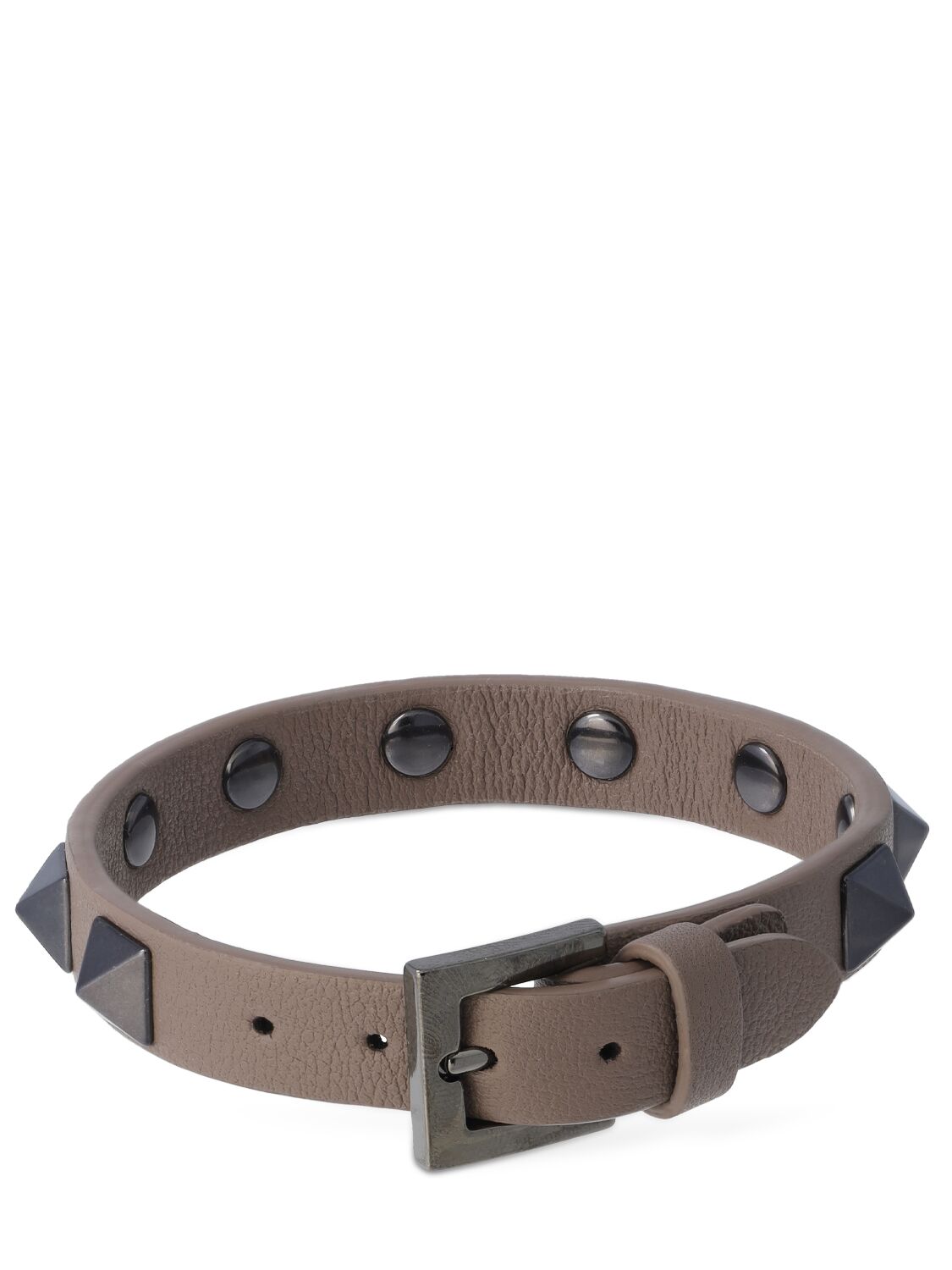 Shop Valentino Rockstud Leather Belt Bracelet In Clay,black