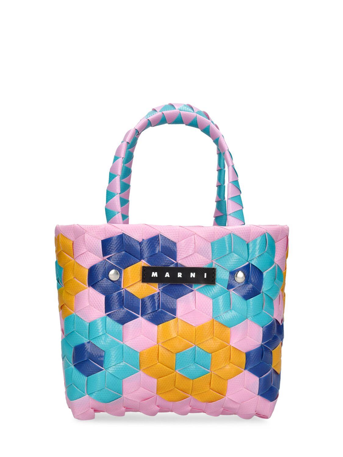 Marni Junior Kids' Color Block Woven Basket Bag W/ Logo In Pink