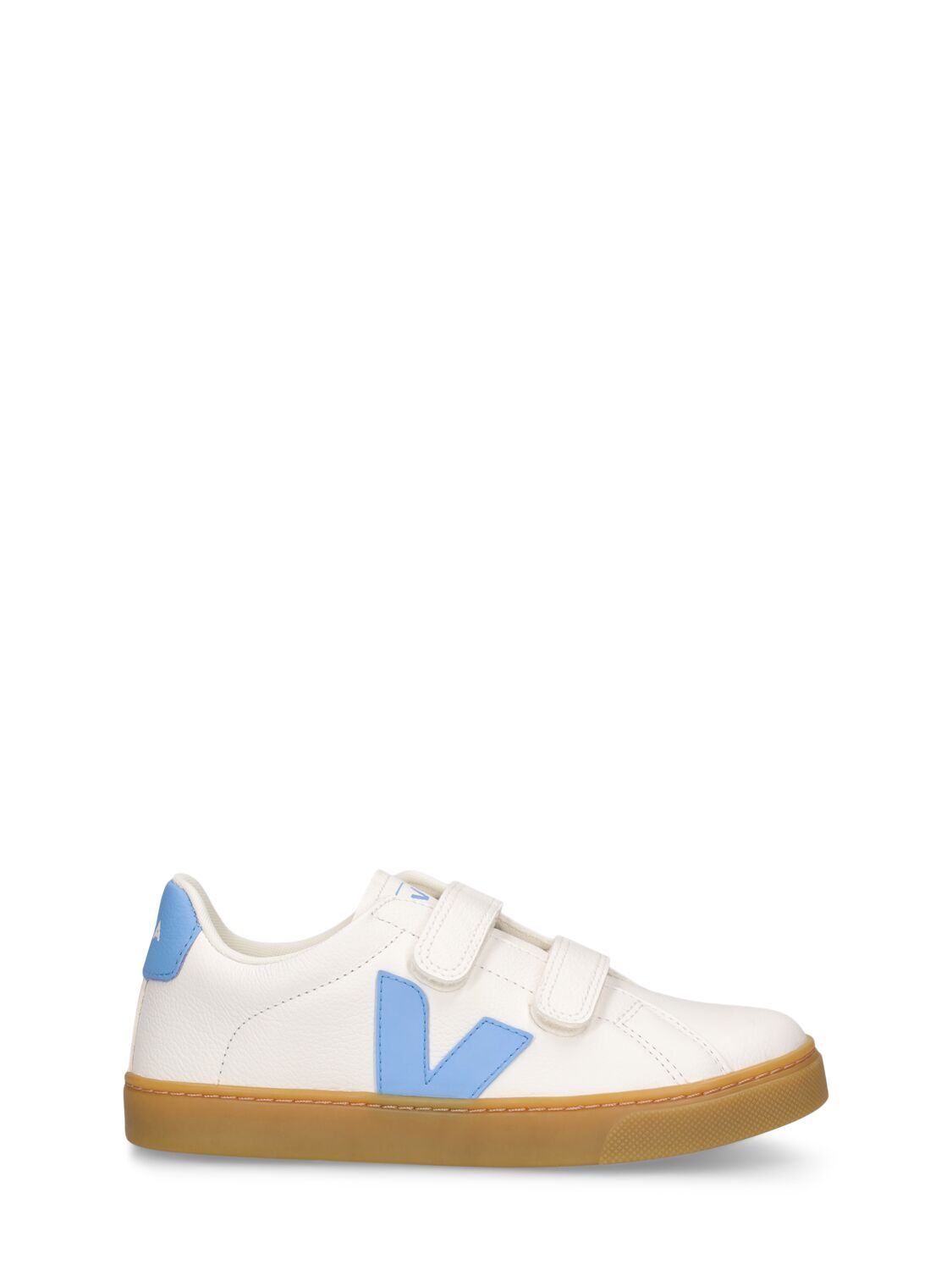 Veja Kids' Esplar Chrome-free Leather Sneakers In White,light Blue