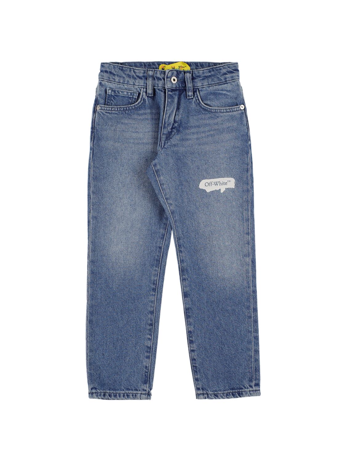 Off-white Kids' Paint Graphic Denim Trousers In Blue