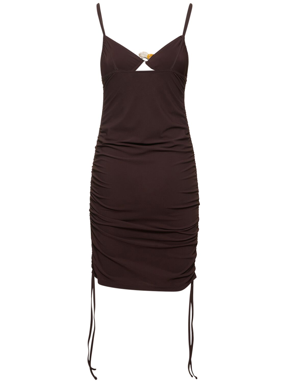 Shop Christopher Esber Nebular Ruched Mini Dress W/ Drawstring In Brown