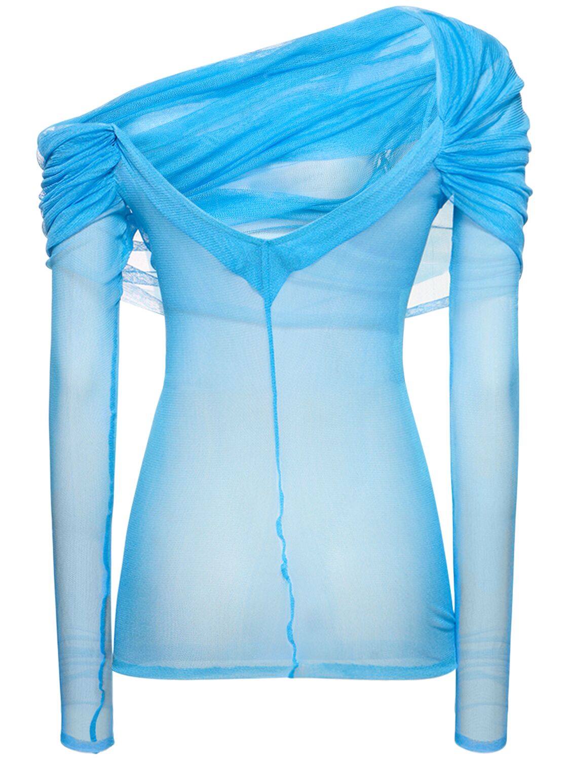 Shop Christopher Esber Veiled Silk One Shoulder L/s Top In Blue