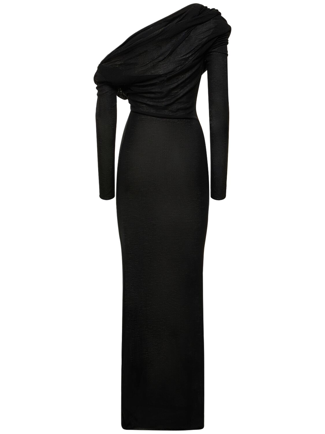Shop Christopher Esber Radial Wave Wool Knit Maxi Dress In Black