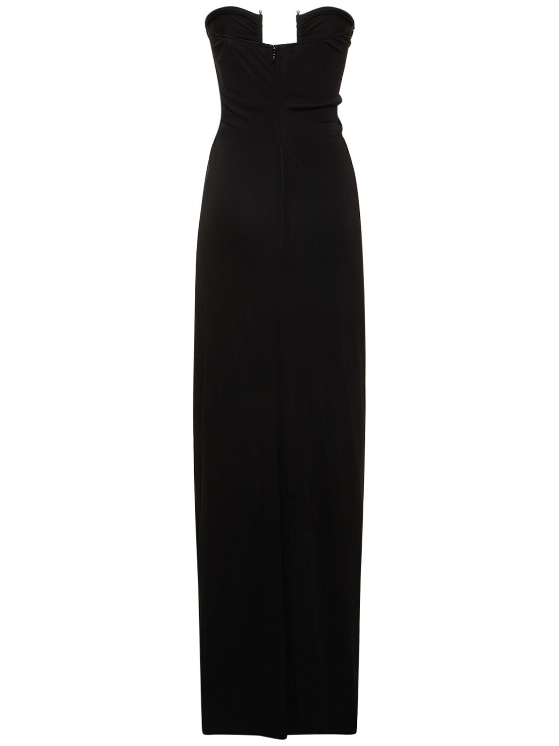 Shop Christopher Esber Arced Palm Viscose Strapless Long Dress In Black