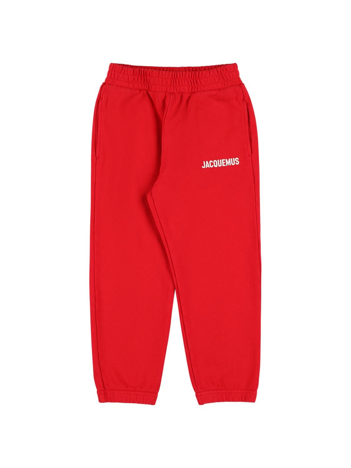 Shop Jacquemus Logo Print Cotton Sweatpants In Red