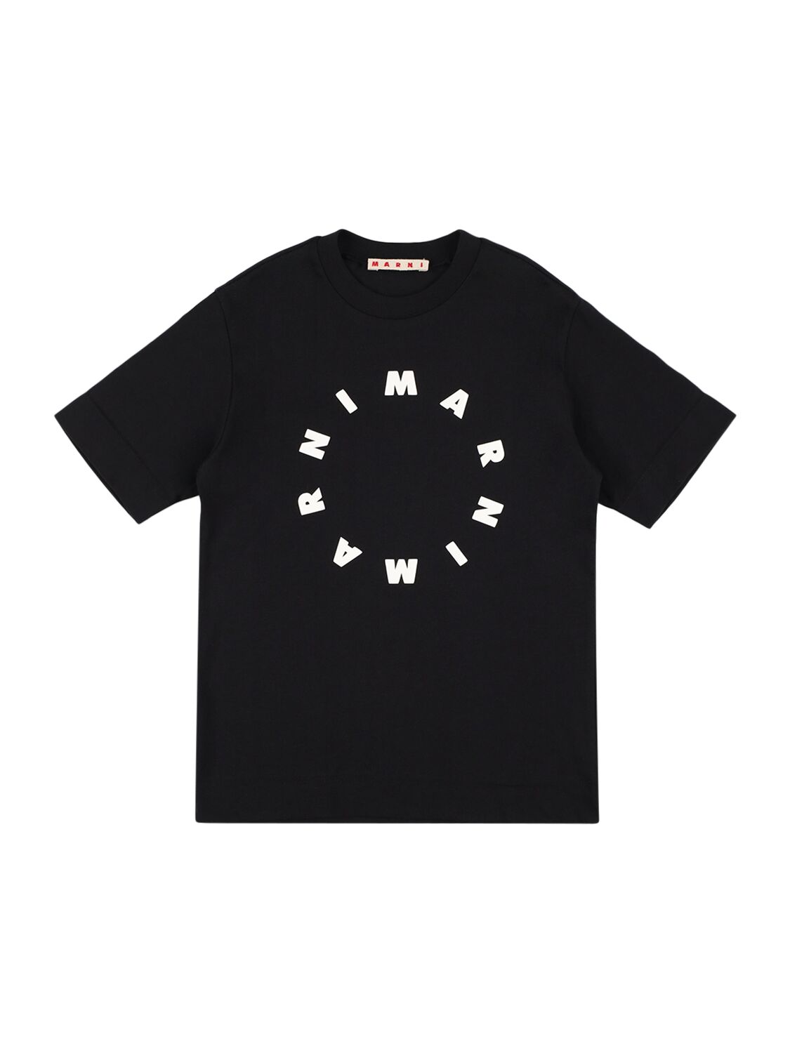 Marni Junior Kids' Round Logo Print Cotton Jersey T-shirt In 블랙