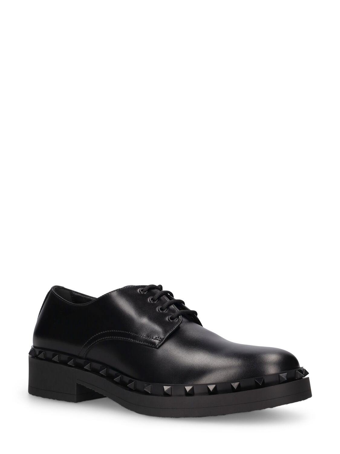 Shop Valentino Rockstud Leather Derby Shoes In Black