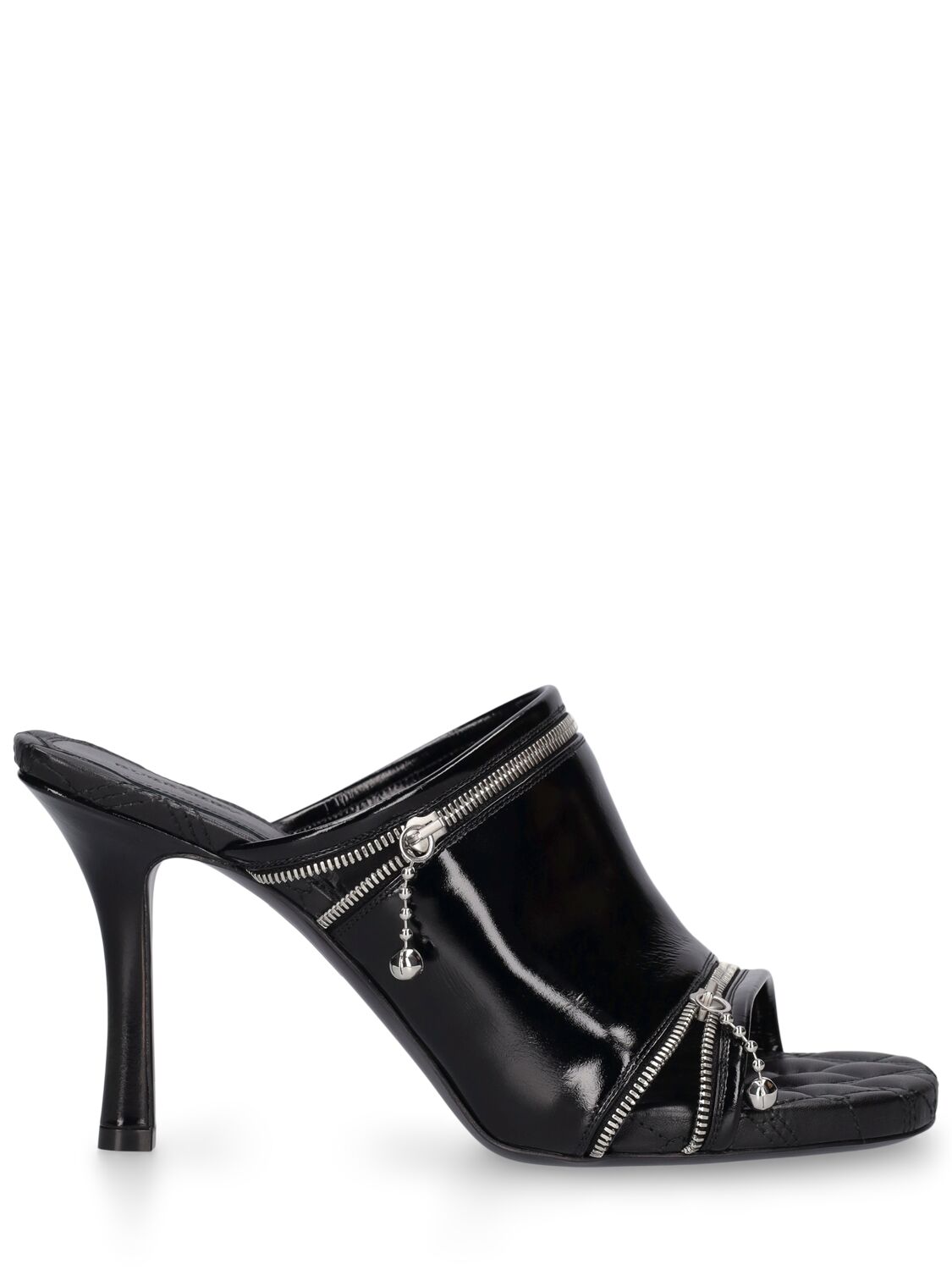 Shop Burberry 85mm Lf Peep Leather Mule Sandals In Black