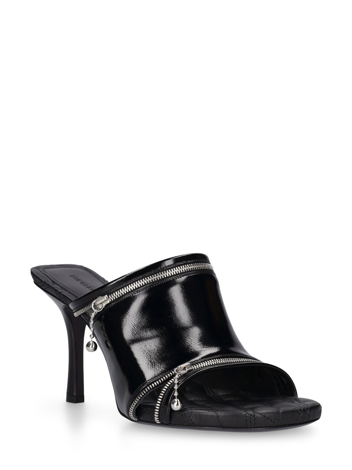 Shop Burberry 85mm Lf Peep Leather Mule Sandals In Black