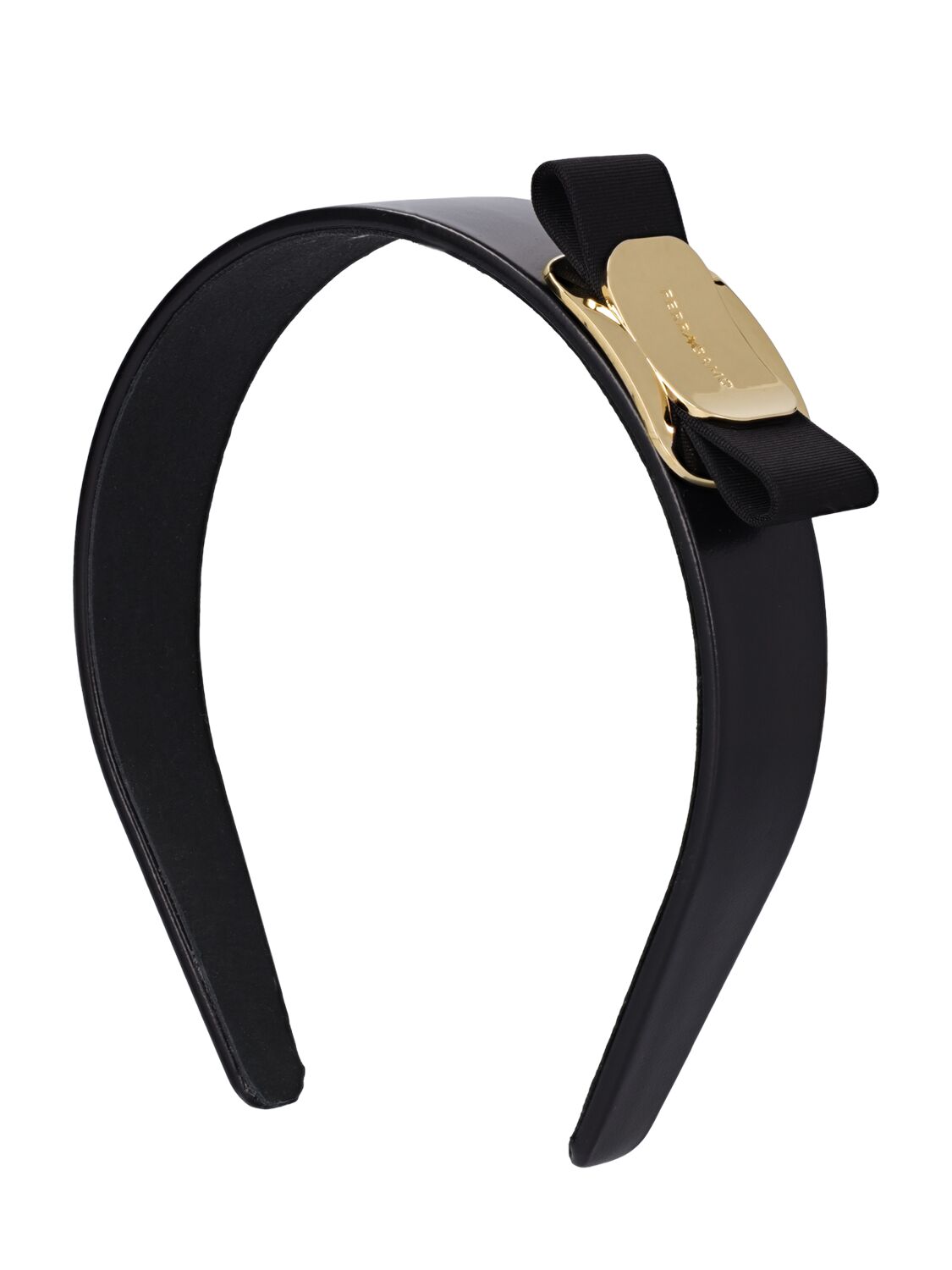 Ferragamo Plate Leather Headband In Black,gold