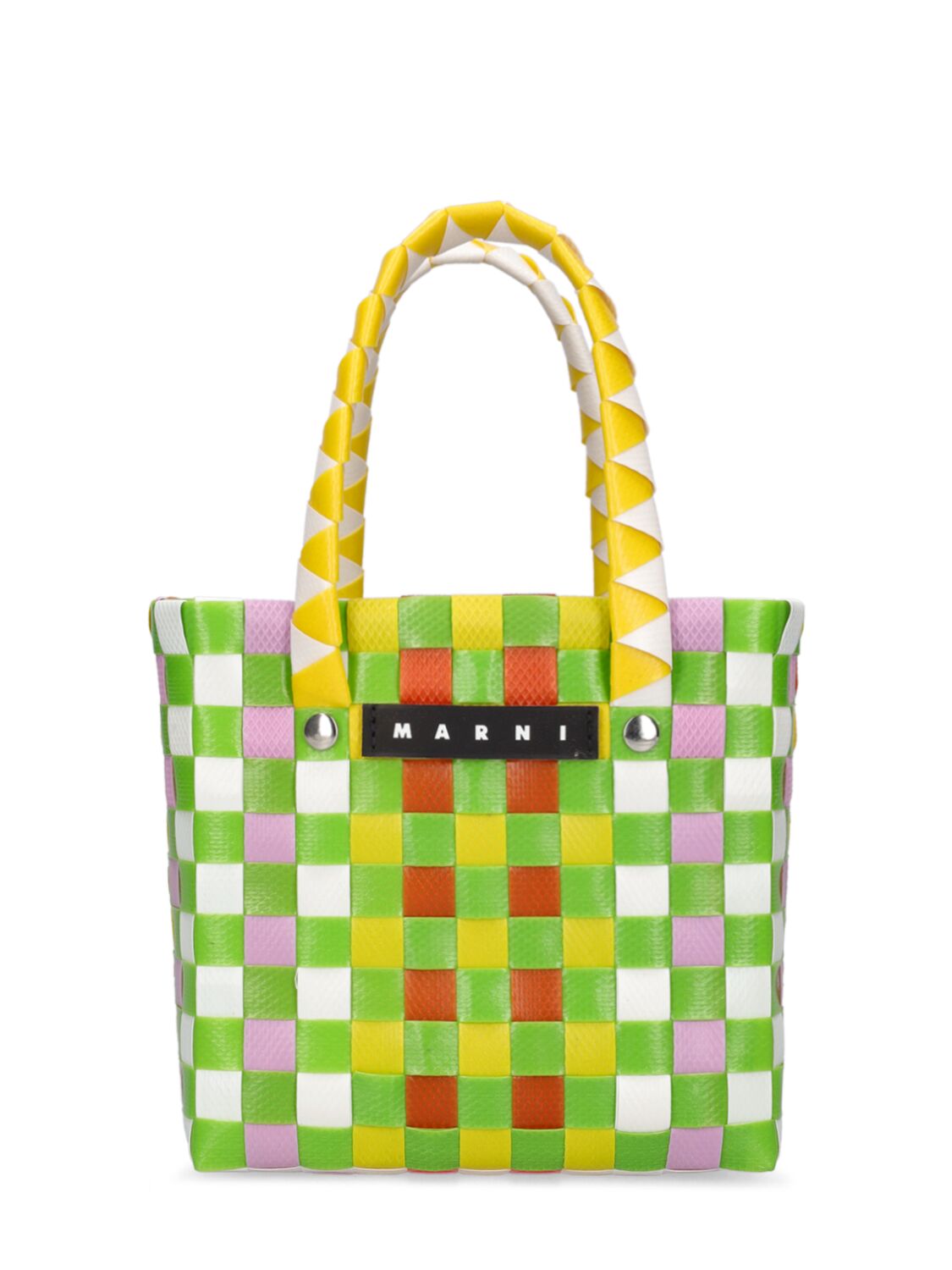 Marni Junior Kids' Color Block Woven Basket Bag W/ Logo In Green