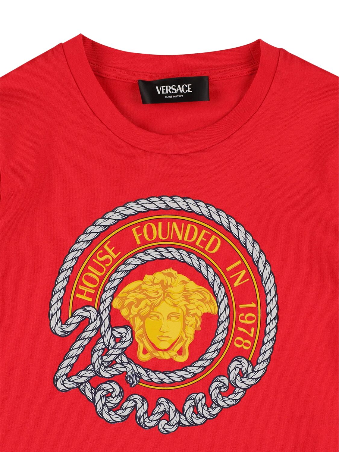 Shop Versace Printed Cotton Jersey T-shirt In Red,multi