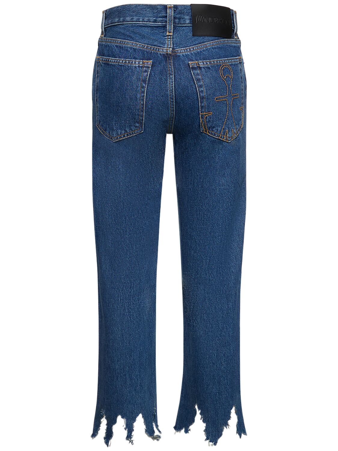 Shop Jw Anderson Fringed Denim Cropped Jeans In Blue