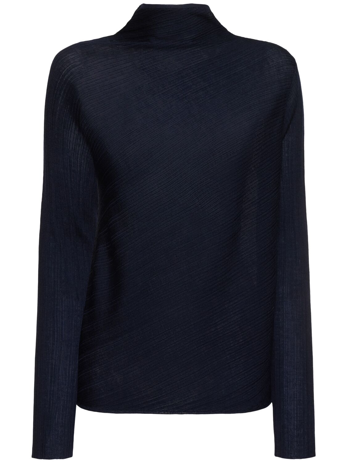 Theory Asymmetric Ribbed Wool Blend Top In Navy