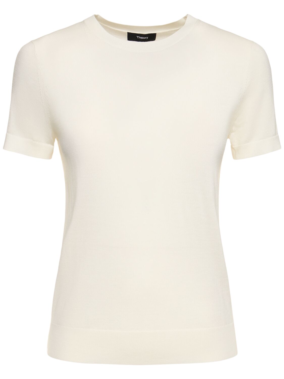 Theory Basic Wool Blend Knit T-shirt In Ivory